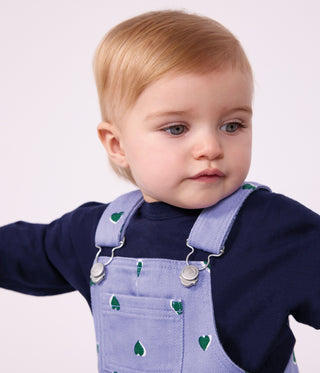 BABY GIRL'S DUNGAREES IN SERGE WITH LONG LEGS AND A HEART PRINT