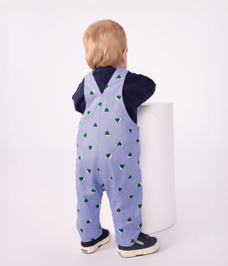 BABY GIRL'S DUNGAREES IN SERGE WITH LONG LEGS AND A HEART PRINT