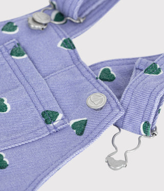 BABY GIRL'S DUNGAREES IN SERGE WITH LONG LEGS AND A HEART PRINT
