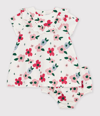 BABY GIRL'S SHORT-SLEEVED FLORAL PRINT COTTON DRESS