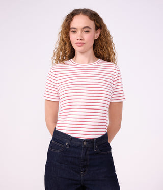 WOMEN'S SHORT-SLEEVED STRIPY ORGANIC COTTON T-SHIRT