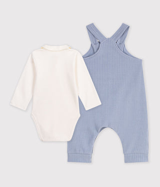 BABY UNISEX DUNGAREES AND BODY SET IN ORGANIC COTTON WITH A COLLAR