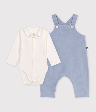 BABY UNISEX DUNGAREES AND BODY SET IN ORGANIC COTTON WITH A COLLAR