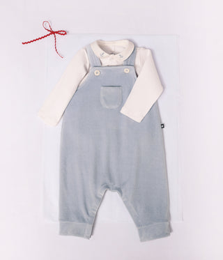 BABY UNISEX DUNGAREES AND BODY SET IN ORGANIC COTTON WITH A COLLAR
