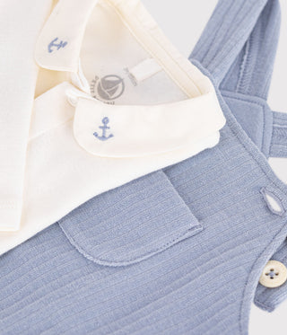 BABY UNISEX DUNGAREES AND BODY SET IN ORGANIC COTTON WITH A COLLAR