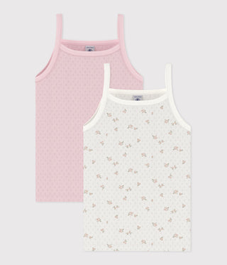 GIRL'S FLORAL OPENWORK COTTON TANK TOPS - 2-PACK