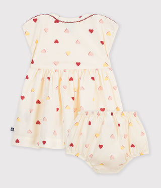 BABY GIRL'S SHORT-SLEEVED COTTON DRESS PRINTED WITH HEARTS