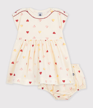 BABY GIRL'S SHORT-SLEEVED COTTON DRESS PRINTED WITH HEARTS