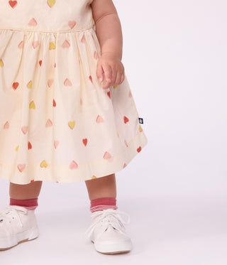 BABY GIRL'S SHORT-SLEEVED COTTON DRESS PRINTED WITH HEARTS