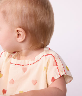 BABY GIRL'S SHORT-SLEEVED COTTON DRESS PRINTED WITH HEARTS