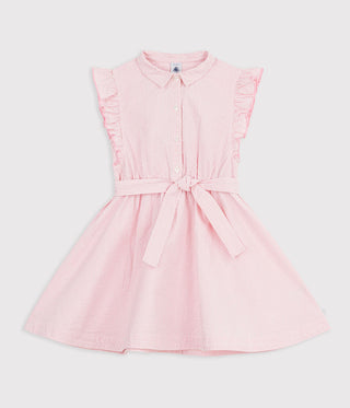 GIRL'S SHORT-SLEEVED STRIPY ORGANIC COTTON POPLIN DRESS