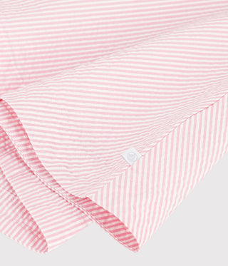 GIRL'S SHORT-SLEEVED STRIPY ORGANIC COTTON POPLIN DRESS