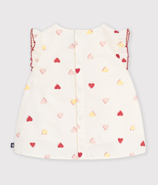 BABY GIRL'S SLEEVELESS HEART-PRINT COTTON POPLIN BLOUSE