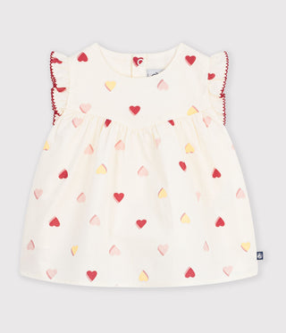 BABY GIRL'S SLEEVELESS HEART-PRINT COTTON POPLIN BLOUSE
