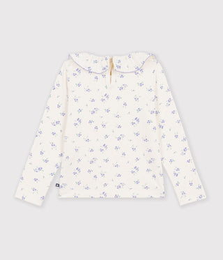 GIRL'S LONG-SLEEVED FLORAL T-SHIRT WITH A COLLAR