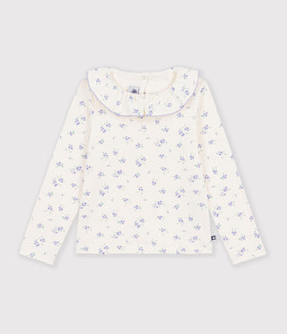 GIRL'S LONG-SLEEVED FLORAL T-SHIRT WITH A COLLAR