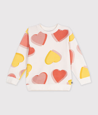 GIRL'S COTTON SWEATSHIRT PRINTED WITH HEARTS