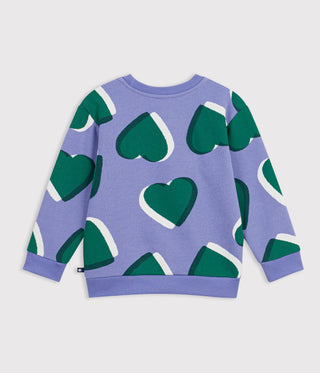 GIRL'S ORGANIC COTTON SWEATSHIRT PRINTED WITH HEARTS