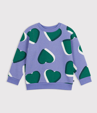 GIRL'S ORGANIC COTTON SWEATSHIRT PRINTED WITH HEARTS