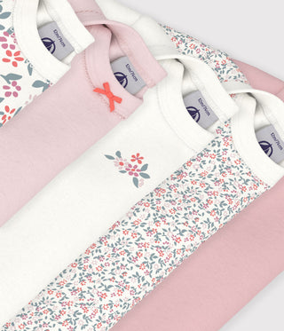 BABY GIRL'S LONG-SLEEVED BODIES IN ORGANIC COTTON PRINTED WITH FLOWERS - 5-PACK