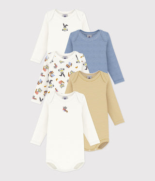 BABY UNISEX LONG-SLEEVED ANIMAL-PRINT ORGANIC COTTON BODIES - 5-PACK