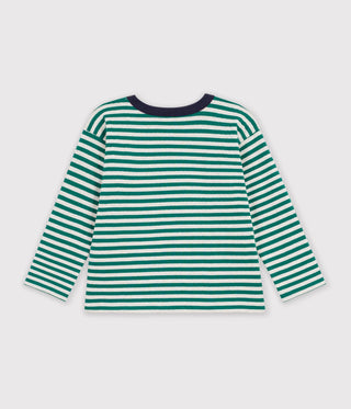 BOY'S LONG-SLEEVED STRIPY ORGANIC COTTON T-SHIRT