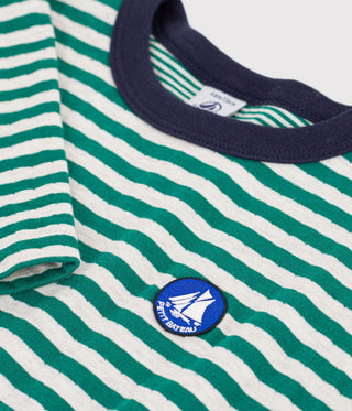 BOY'S LONG-SLEEVED STRIPY ORGANIC COTTON T-SHIRT