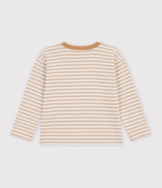 BOY'S LONG-SLEEVED STRIPY ORGANIC COTTON T-SHIRT