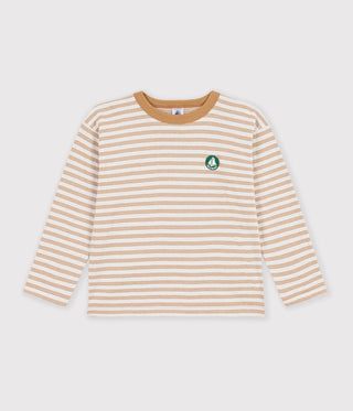 BOY'S LONG-SLEEVED STRIPY ORGANIC COTTON T-SHIRT