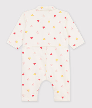 BABY LONG JUMPSUIT IN COTTON WITH A HEART PRINT