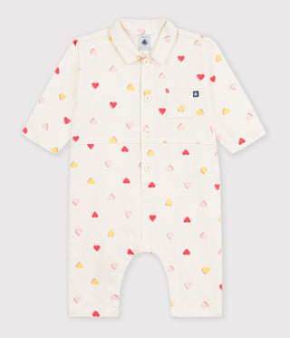 BABY LONG JUMPSUIT IN COTTON WITH A HEART PRINT