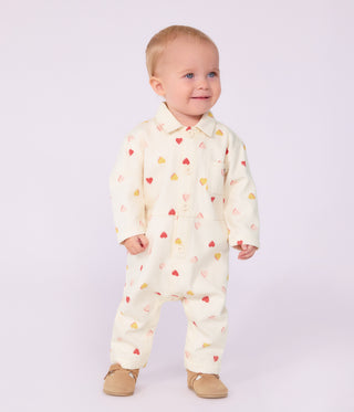 BABY LONG JUMPSUIT IN COTTON WITH A HEART PRINT