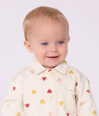 BABY LONG JUMPSUIT IN COTTON WITH A HEART PRINT