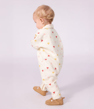 BABY LONG JUMPSUIT IN COTTON WITH A HEART PRINT