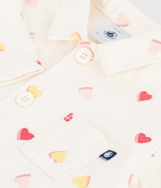 BABY LONG JUMPSUIT IN COTTON WITH A HEART PRINT