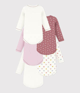 BABY GIRL'S LONG-SLEEVED HEART-PRINT ORGANIC COTTON BODIES - 5-PACK
