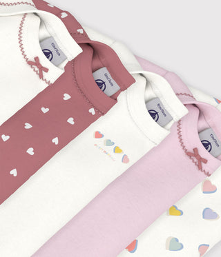 BABY GIRL'S LONG-SLEEVED HEART-PRINT ORGANIC COTTON BODIES - 5-PACK