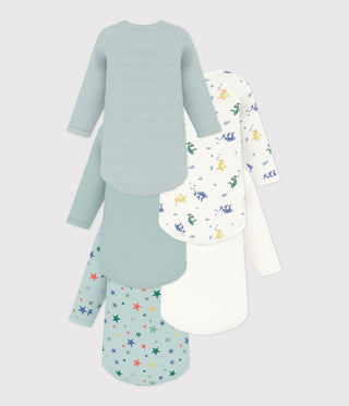 BABY UNISEX LONG-SLEEVED DRAGON-PRINT ORGANIC COTTON BODIES - 5-PACK
