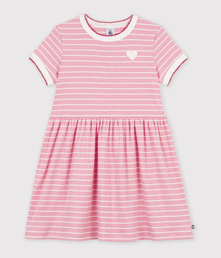 GIRL'S SHORT-SLEEVED STRIPY COTTON DRESS