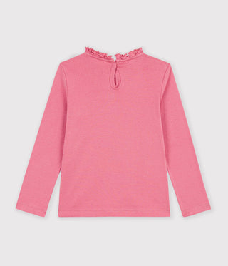 GIRL'S ORGANIC COTTON LONG-SLEEVED ORGANIC COTTON T-SHIRT WITH COLLAR