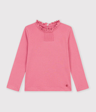 GIRL'S ORGANIC COTTON LONG-SLEEVED ORGANIC COTTON T-SHIRT WITH COLLAR