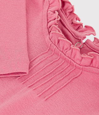 GIRL'S ORGANIC COTTON LONG-SLEEVED ORGANIC COTTON T-SHIRT WITH COLLAR