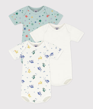 BABY UNISEX SHORT-SLEEVED DRAGON PRINT COTTON BODIES - 3-PACK