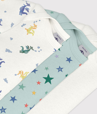 BABY UNISEX SHORT-SLEEVED DRAGON PRINT COTTON BODIES - 3-PACK