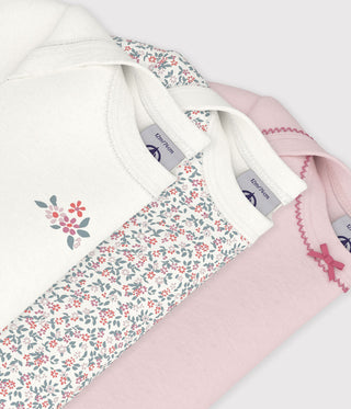 BABY GIRL'S SHORT-SLEEVED FLOWER PRINT ORGANIC COTTON BODIES - 3-PACK