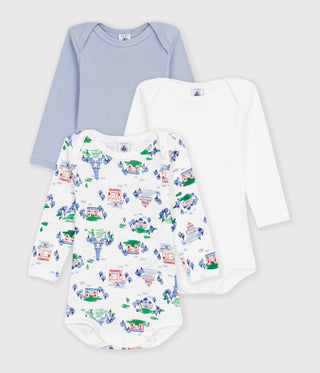 BABY UNISEX LONG-SLEEVED PARIS PRINT COTTON BODIES - 3-PACK
