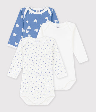 BABY UNISEX LONG-SLEEVED HEART PRINT COTTON BODIES - 3-PACK