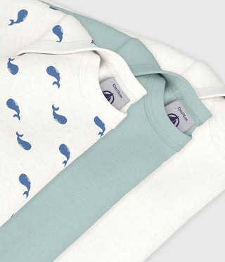 BABY UNISEX LONG-SLEEVED WHALE-PRINT COTTON BODIES - 3-PACK
