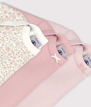 BABY LONG-SLEEVED BODIES IN COTTON PRINTED WITH FLOWERS - 3-PACK