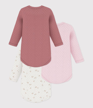 BABY GIRL'S LONG-SLEEVED BODIES IN COTTON PRINTED WITH FLOWERS - 3-PACK